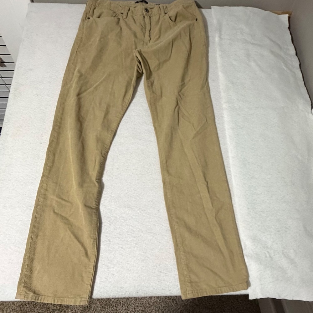 Vince Dylan Slim Fit Corduroy Pants Mens 33 Tan Khaki Italian Fabric Stretch
